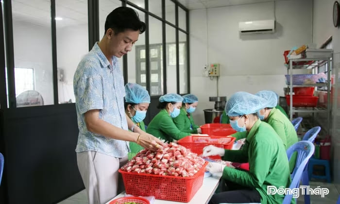 Anh Huỳnh Ngọc Hậu (bìa trái) luôn chú trọng từng khâu sản xuất nhằm mang sản phẩm tốt nhất đến với người tiêu dùng